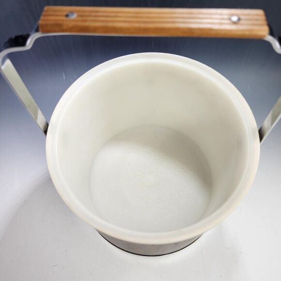 Atapco Chrome Wood Ice Bucket Vintage MCM w Lid Plastic Liner Tongs VTG Barware - Picture 11 of 13